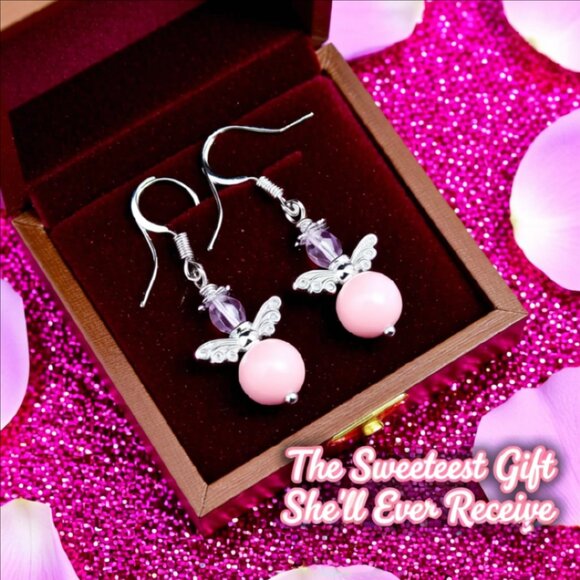 Cute Guardian Angel Earrings! Pink Angels Wings! Playful Blessings for any Age! - Picture 3 of 9